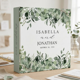 Trendy Watercolor Eucalyptus Greenery Wedding 3 Ring Binder