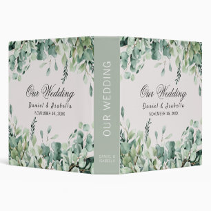 Trendy Watercolor Eucalyptus Greenery Wedding 3 Ring Binder