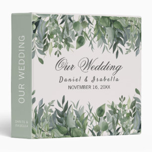 Trendy Watercolor Eucalyptus Greenery Wedding 3 Ring Binder