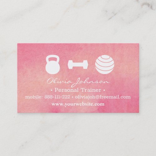 Trendy Watercolor Female Fitness Personal Trainer Business Card