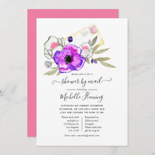 Trendy Watercolor Floral Baby Shower by Mail Invitation