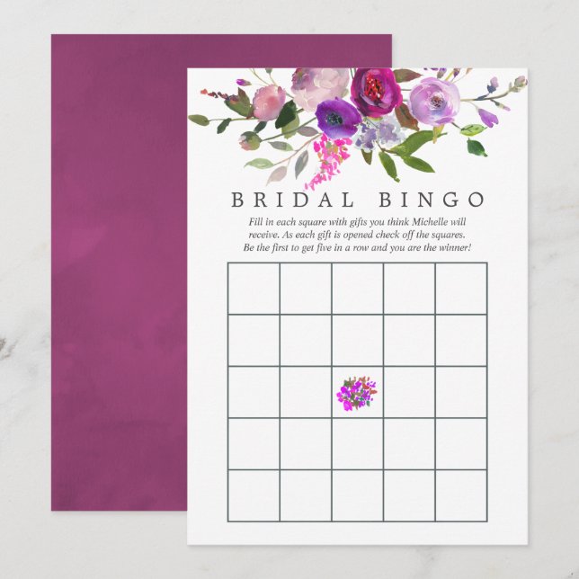 Trendy Watercolor Floral Bridal Shower Bingo Invitation (Front/Back)