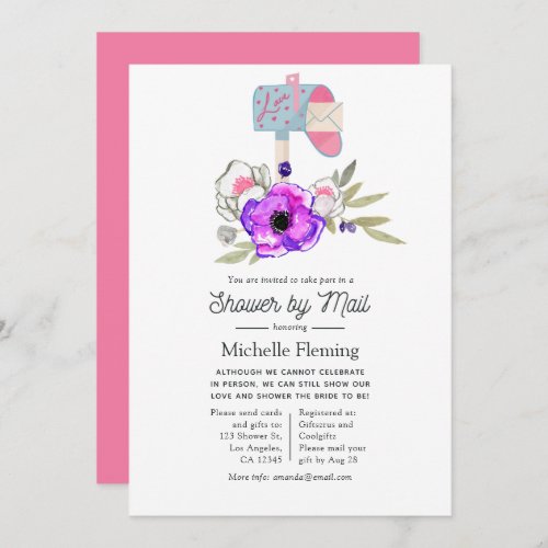 Trendy Watercolor Floral Bridal Shower by Mail Invitation