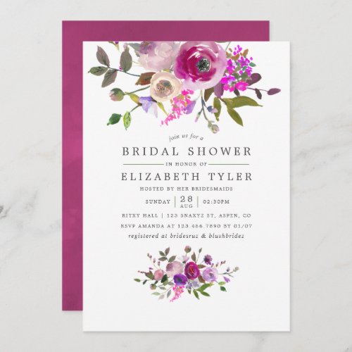 Trendy Watercolor Floral Bridal Shower Invitation