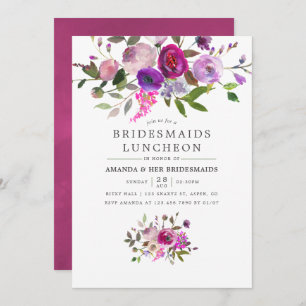 Trendy Watercolor Floral Bridesmaids Luncheon Invitation