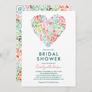 Trendy Watercolor Floral Heart Bridal Shower Invitation
