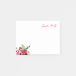 Trendy Watercolor Floral Roses Handwritten Script Post-it Notes