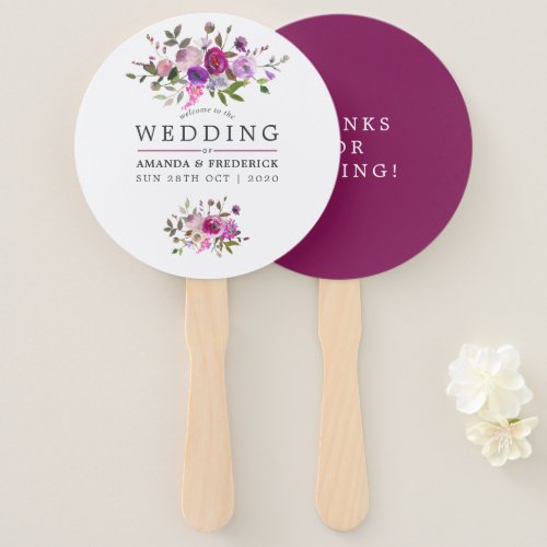 Trendy Watercolor Floral Wedding Favor Hand Fan