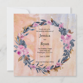 Trendy Watercolor Floral Wedding Invitation