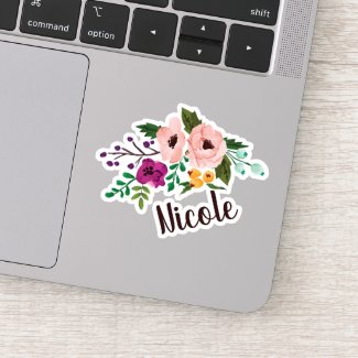 Trendy Watercolor Floral with Name Sticker