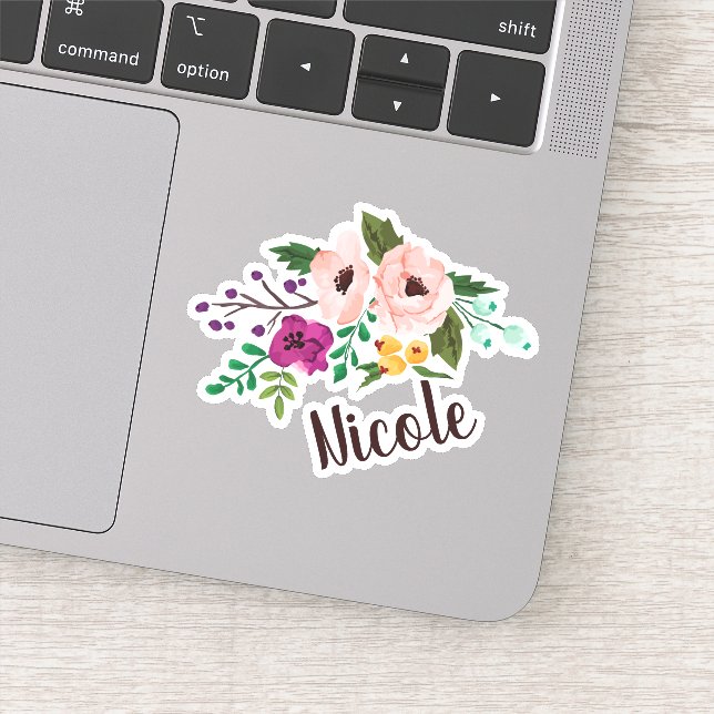 Trendy Watercolor Floral with Name Sticker (Detail)