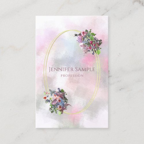 Trendy Watercolor Flowers Gold Frame Professional Business Card