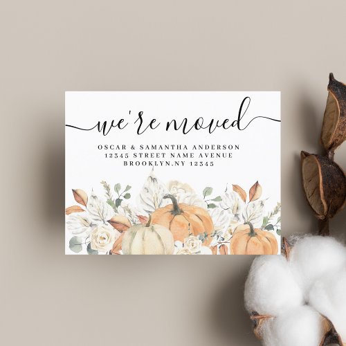 Trendy Watercolor Flowers  Pumpkins Autumn  Announcement Postcard