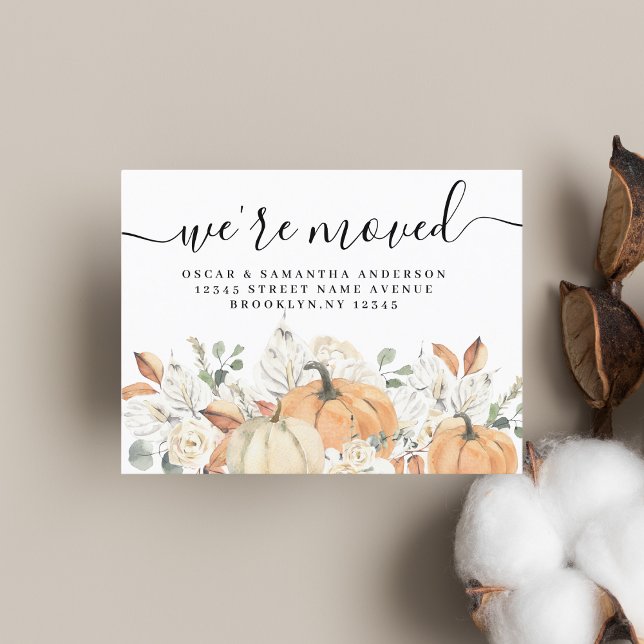 Trendy Watercolor Flowers & Pumpkins Autumn  Announcement Postcard (Creator Uploaded)