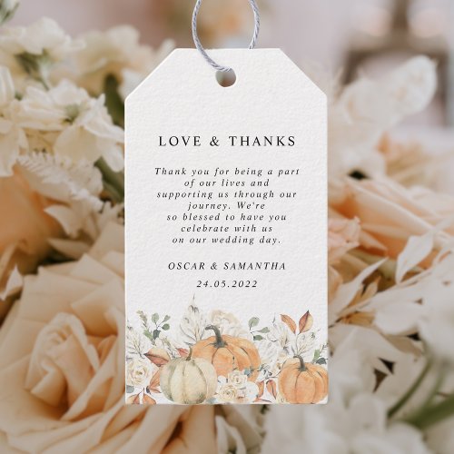 Trendy Watercolor Flowers  Pumpkins Autumn  Gift Tags