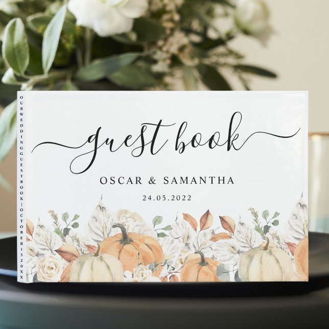 Trendy Watercolor Flowers & Pumpkins Autumn  Guest Book (Creator Uploaded)