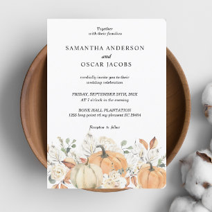 Trendy Watercolor Flowers & Pumpkins Autumn Invitation