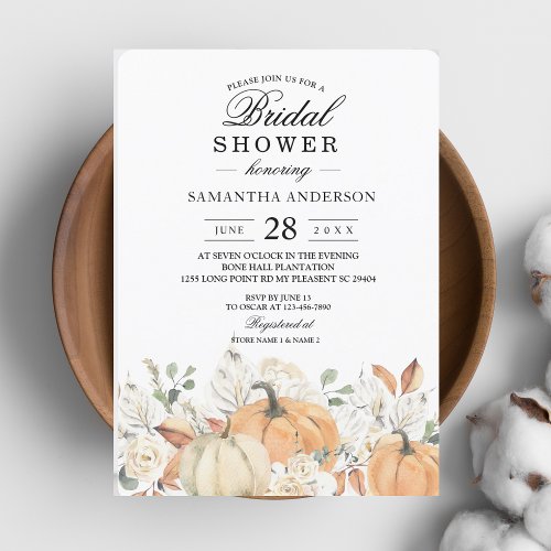 Trendy Watercolor Flowers  Pumpkins Autumn  Invitation