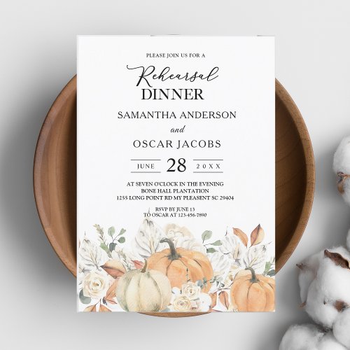 Trendy Watercolor Flowers  Pumpkins Autumn  Invitation