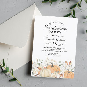 Trendy Watercolor Flowers & Pumpkins Autumn Invitation