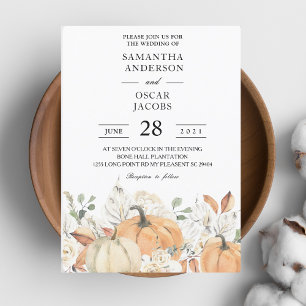 Trendy Watercolor Flowers & Pumpkins Autumn  Invitation