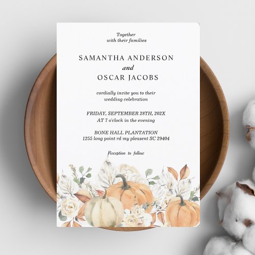 Trendy Watercolor Flowers  Pumpkins Autumn  Invitation