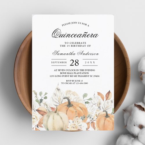 Trendy Watercolor Flowers  Pumpkins Autumn  Invitation