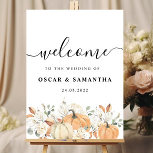 Trendy Watercolor Flowers & Pumpkins Autumn Poster