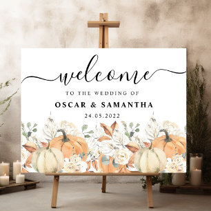 Trendy Watercolor Flowers & Pumpkins Autumn Sign