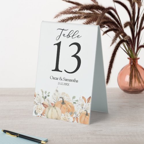 Trendy Watercolor Flowers  Pumpkins Autumn  Table Tent Sign