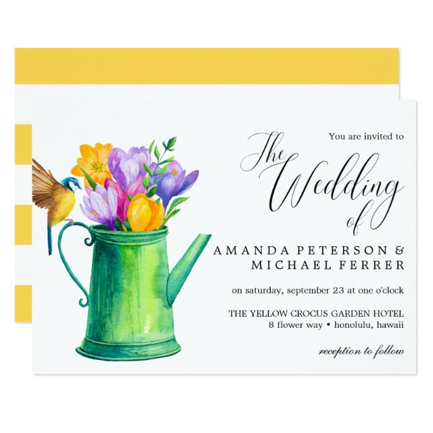 Trendy Watercolor Flowers Watering Can  Wedding Invitation