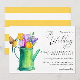 Trendy Watercolor Flowers watering can  wedding Invitation