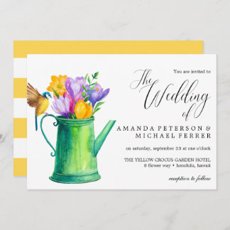 Trendy Watercolor Flowers watering can  wedding Invitation