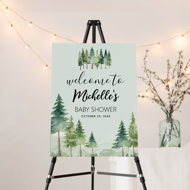 Trendy Watercolor Forest  Baby Shower Welcome Sign (In Situ (Stand))