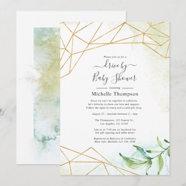 Trendy Watercolor Geometric Drive By Shower Invitation (Front/Back)