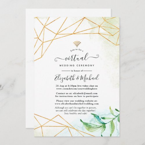 Trendy Watercolor Geometric Online Virtual Wedding Invitation