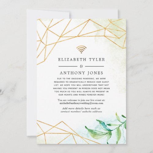 Trendy Watercolor Geometric Reduced Wedding Guests Announcement