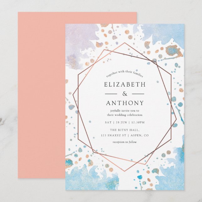 Trendy Watercolor Geometric Wedding Invitation (Front/Back)