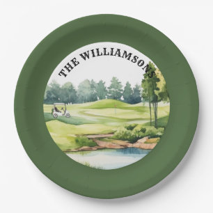Trendy Watercolor Golf Oriented Course Cart Paper Plates