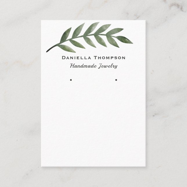 Trendy Watercolor Greenery Jewelry Earring Display Business Card (Front)