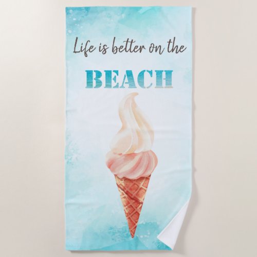 Trendy Watercolor Ice cream  Beach Towel
