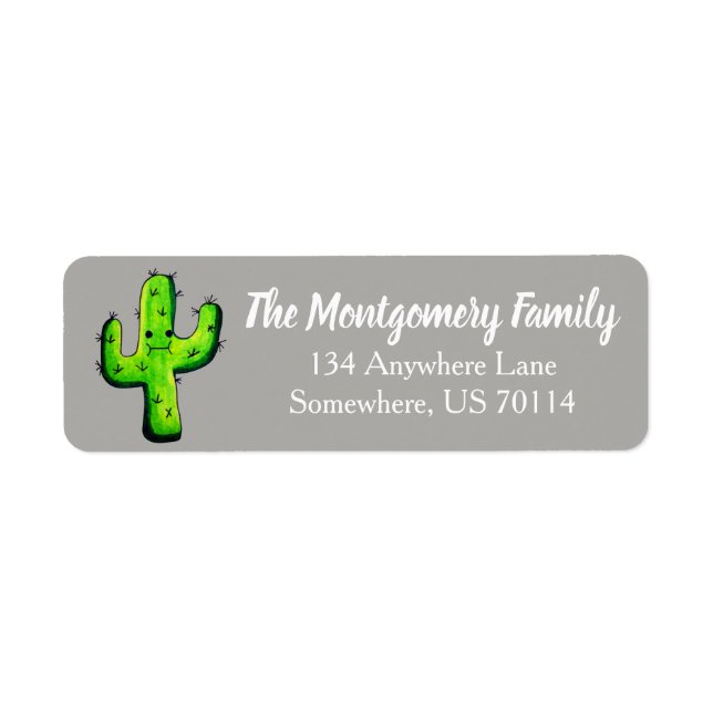 Trendy Watercolor Kawaii Cactus Label (Front)