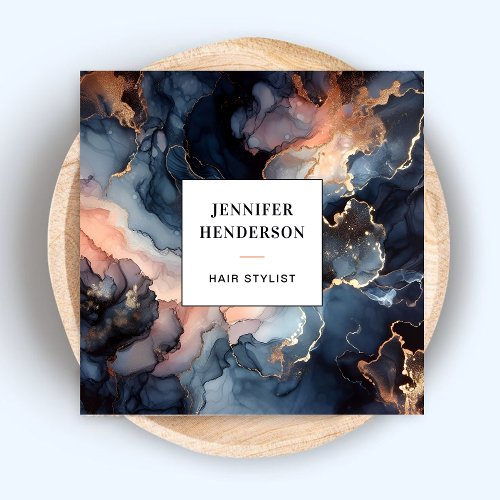Trendy Watercolor Marble Blue Gold Professional Square Business Card