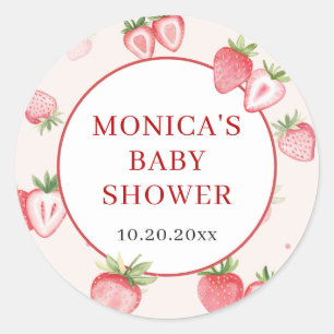 Trendy Watercolor Meadow Strawberry Baby Shower Classic Round Sticker