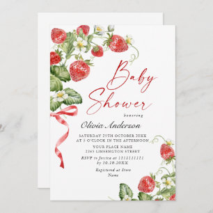 Trendy Watercolor Meadow Strawberry Baby Shower Invitation
