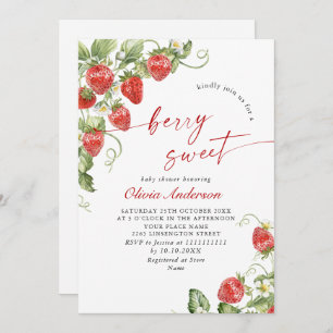 Trendy Watercolor Meadow Strawberry Baby Shower Invitation