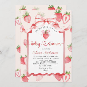Trendy Watercolor Meadow Strawberry Baby Shower Invitation