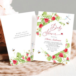 Trendy Watercolor Meadow Strawberry Baby Shower Invitation