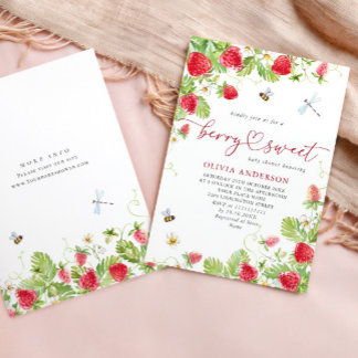 Trendy Watercolor Meadow Strawberry Baby Shower Invitation