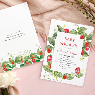 Trendy Watercolor Meadow Strawberry Baby Shower Invitation